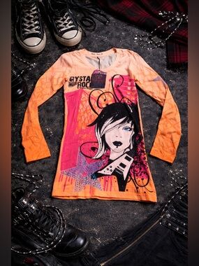 Crystal Rock by Christian Audigier Rocker Girl Graphic Rhinestone Tee Size M- S